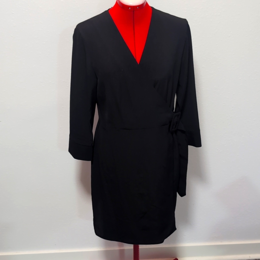 Top Shop Black Belted Wrap Dress Lightweight  Women's Size US 8